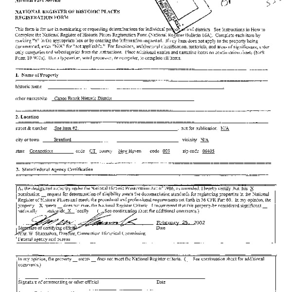 National Register of Historic Places Inventory Nomination Form, Canoe Brook Historic District